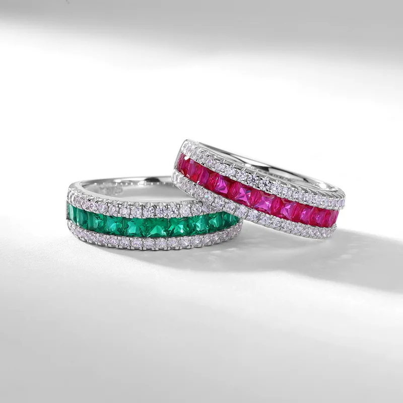 Fine Jewelry Classic Borderless Cultured Emerald Ring Female S925 Silver Cultured Colored Gemstone Index Finger Ring Customized