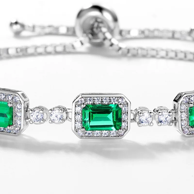 Jewelry S925 Silver Charm Adjustable Bracelets Lab Grown Emerald Stone Bracelet for WOMEN'S Gift Party