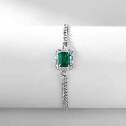 New Classic Chain Bracelet Set S925 SilverLab Grown Green Bracelet Full Diamond Sets Advanced Cultivated Gem Bracelet