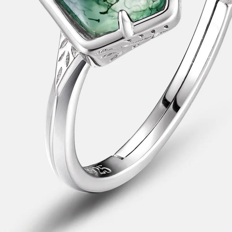 JewelyKing S925 Silver Cute Moss Agat Brand Real Moss Agate Ring JKRS0153