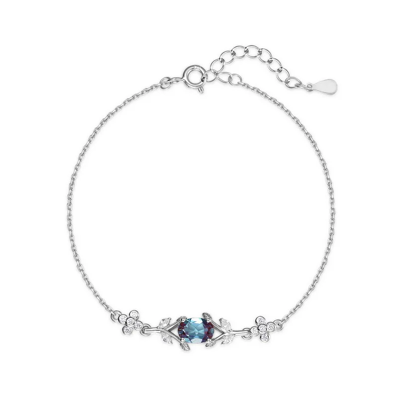 JewelyKing Lab Grown Alexandrite Sterling Silver Bracelet Dainty Women Jewelry JKBS0001