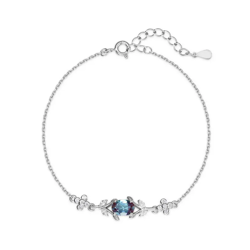 JewelyKing Lab Grown Alexandrite Sterling Silver Bracelet Dainty Women Jewelry JKBS0001