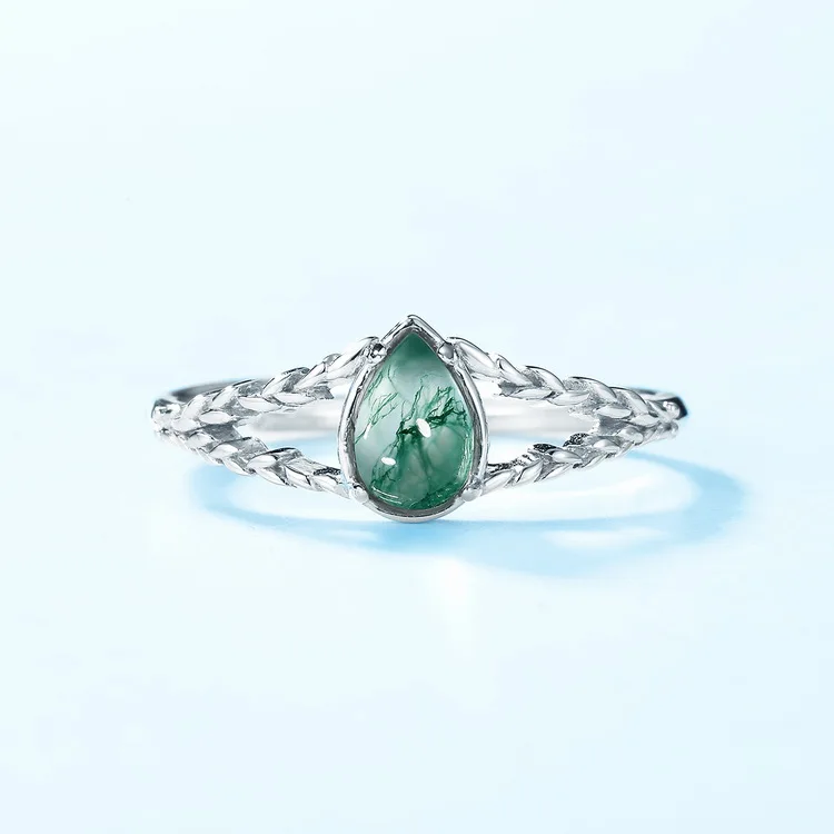 JewelyKing S925 Sterling Silver Silver Moss Agate Ring JKRS0139