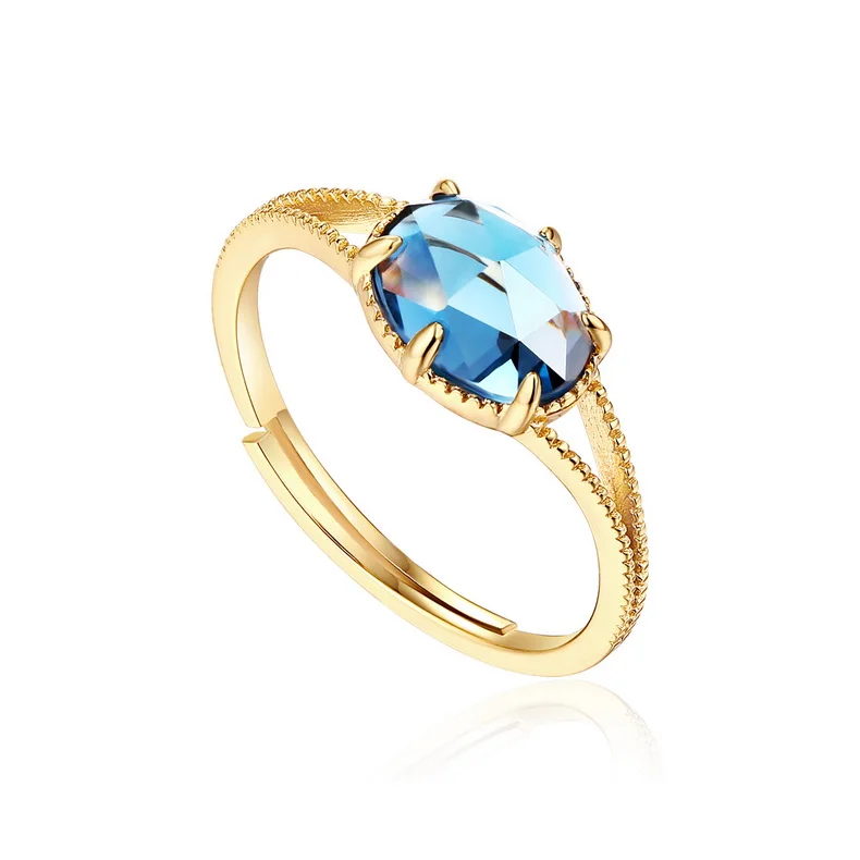 JewelyKing Single Stone Designs Oval Millennium Blue Mystic Topaz Gemstone Engagement Ring JKRS0265