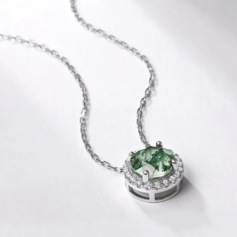 Jewelyking Quality Emerald Cut Moss Agate Pendant Necklace JKNS0114