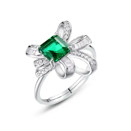Flower S925 Sterling Silvercostume Jewelry Emerald Ring for Women Vintage