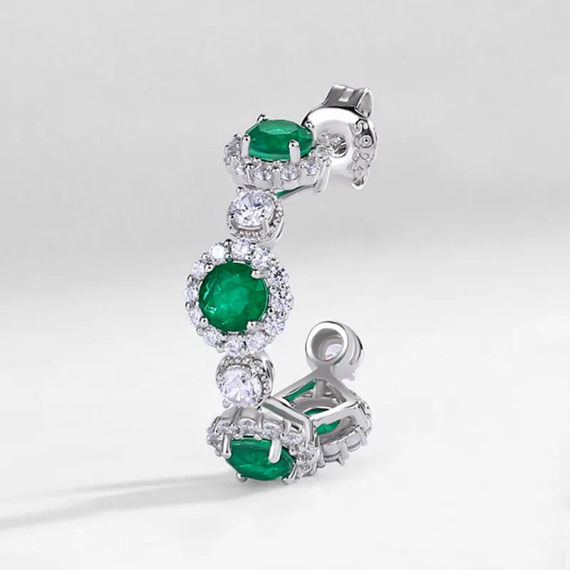 Full Diamond Lab Emerald Earrings S925 Sterling Silver Inlaid Colored Gemstone Light Luxury Personality Earrings