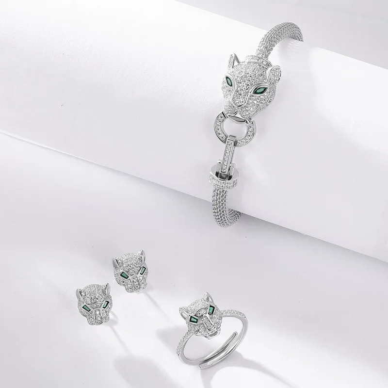 JewelyKing Temperament All Match Leopard Head  Micro-inlaid Gemstone Zirconia Hand Bracelet JKBS0044