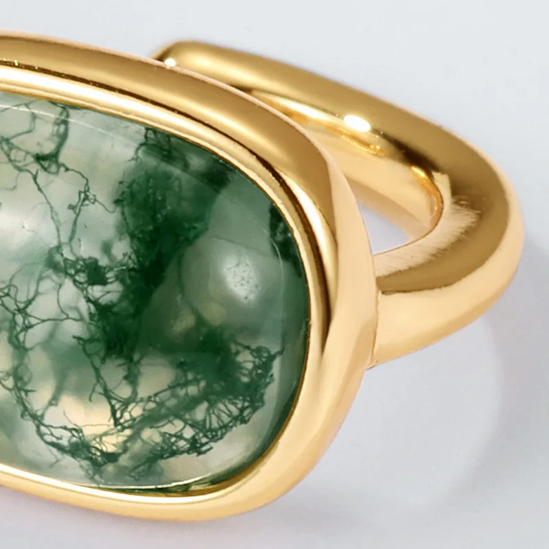 Jewelyking S925 Sterling Silver Green Moss Agate Square Studs Gold Plated JKES0087