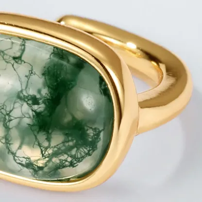 Jewelyking S925 Sterling Silver Green Moss Agate Square Studs Gold Plated JKES0087