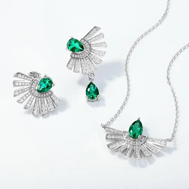 JewelyKing S925 Retro High End Cultured Emerald Necklace Lab Created Emerald JKNS0019