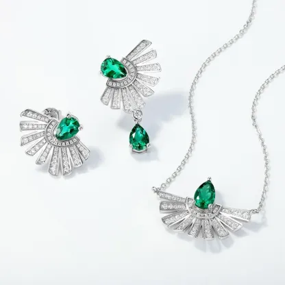 JewelyKing S925 Retro High End Cultured Emerald Necklace Lab Created Emerald JKNS0019