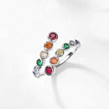New Arrive Hot Minimalist Jewelry Rainbow Cubic Multi Gemstone Rings Open Size Colorful Eternity Ring for Women