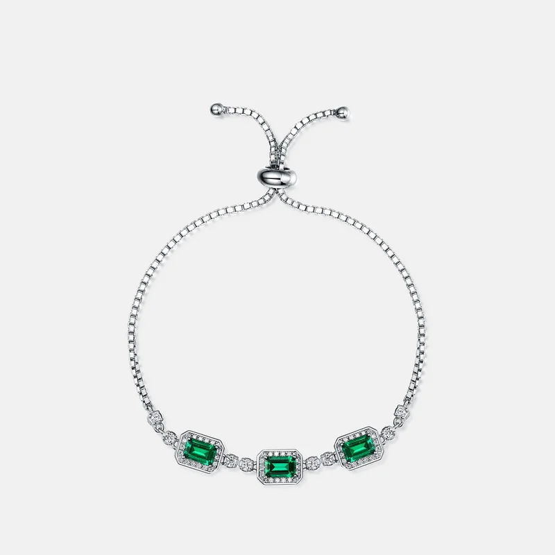 Jewelry S925 Silver Charm Adjustable Bracelets Lab Grown Emerald Stone Bracelet for WOMEN'S Gift Party