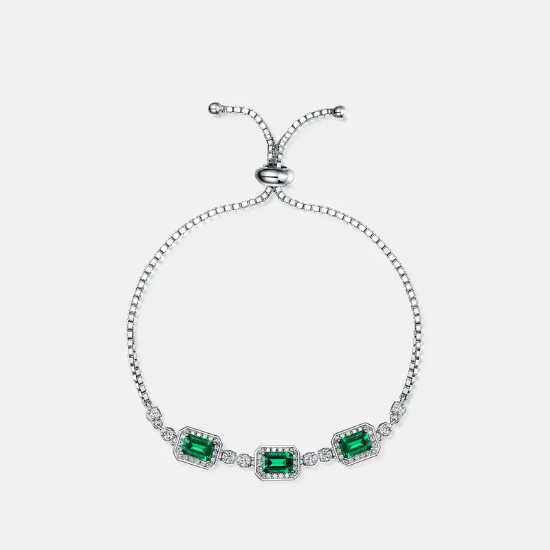 Jewelry S925 Silver Charm Adjustable Bracelets Lab Grown Emerald Stone Bracelet for WOMEN'S Gift Party