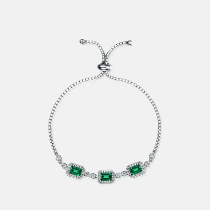 Jewelry S925 Silver Charm Adjustable Bracelets Lab Grown Emerald Stone Bracelet for WOMEN'S Gift Party
