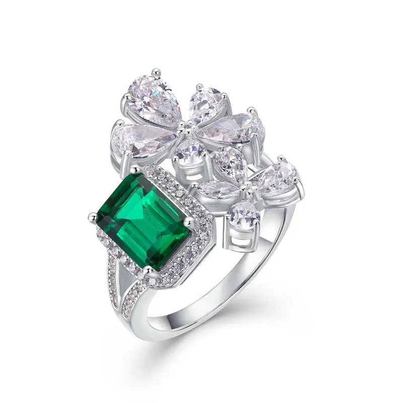 925 Silver Costume Jewelry Emerald Radiant Cut Engagement Women Jewelry Rings Promise Wedding Rings