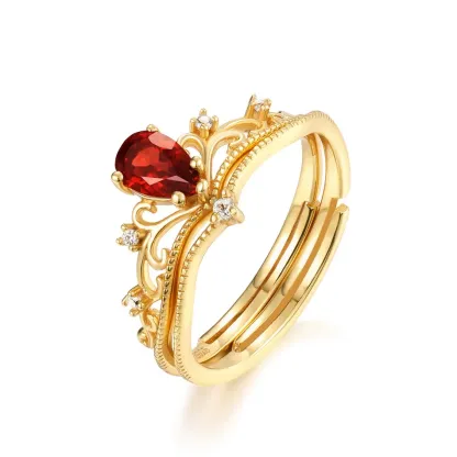 JewelyKing S925 Silver Delicate Crown  Mozambique Red Garnet Women Engagement Ring JKRS0281