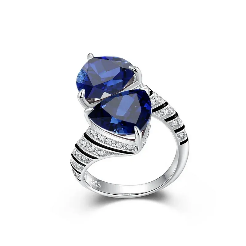 JewelyKing S925 Silver Exquisite Triangular Diamond Inlaid Cultivation of Colored Gemstone Open Ring  JKRS0286