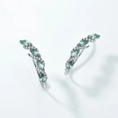 Jewelyking S925 Sterling Silver Zircon Classic  Natural Green Agate Moss Earrings JKES0090