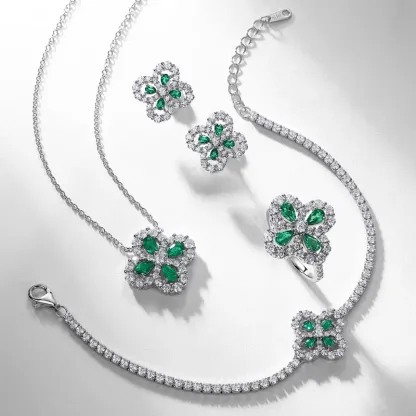 Fine Jewelry Pear Cut Lab Grown Emerald Flower Shaped 925 Sterling Silver Bracelets for Women Anniversary Gifts