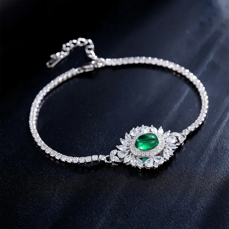 Fine Jewelry 18k White Gold Gemstone Bracelet Custom Jewelry Lab Diamond Lab Grown Emerald Bracelet for Women