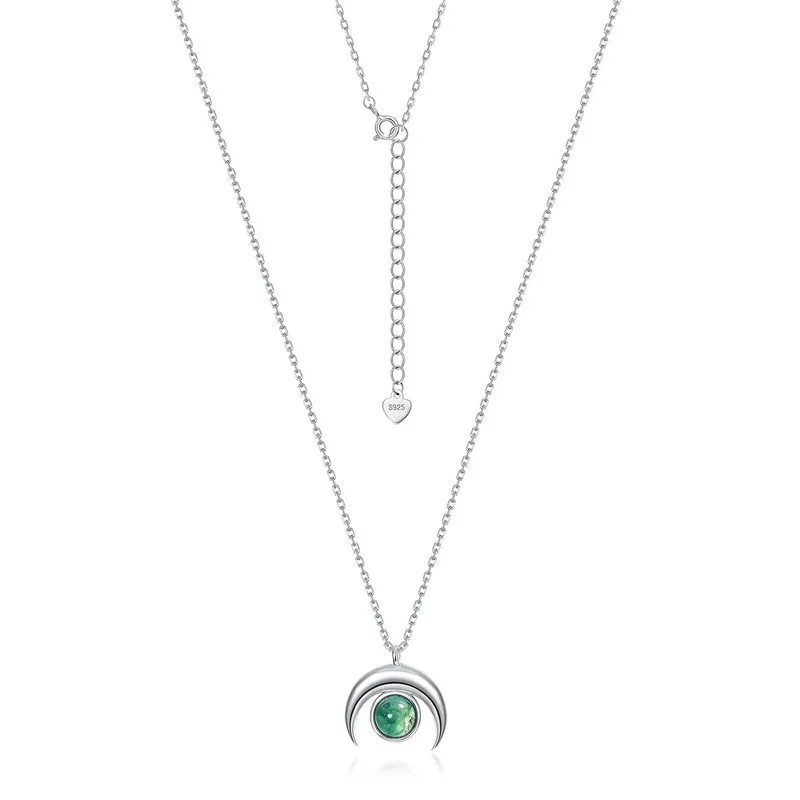 JewelyKing Natural Moss Agate Necklace Sets S925 Silver Cross Chain Women's Geometric Shape JKNS0028