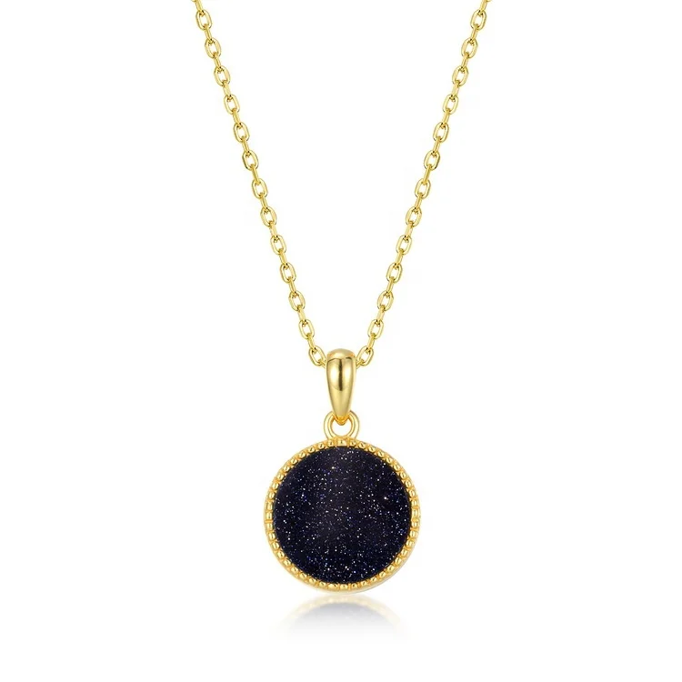 JewelyKing S925 Sterling Silver Natural Round Gemstone Kyanite Pendant Necklace JKNS0190