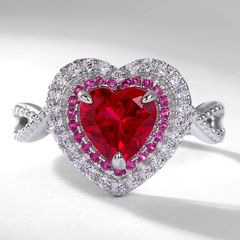 JewelyKing S925 Sterling Silver Ruby Gemstone Engagement Rings JKRS0255