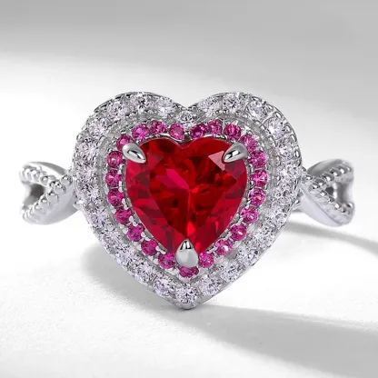 JewelyKing S925 Sterling Silver Ruby Gemstone Engagement Rings JKRS0255