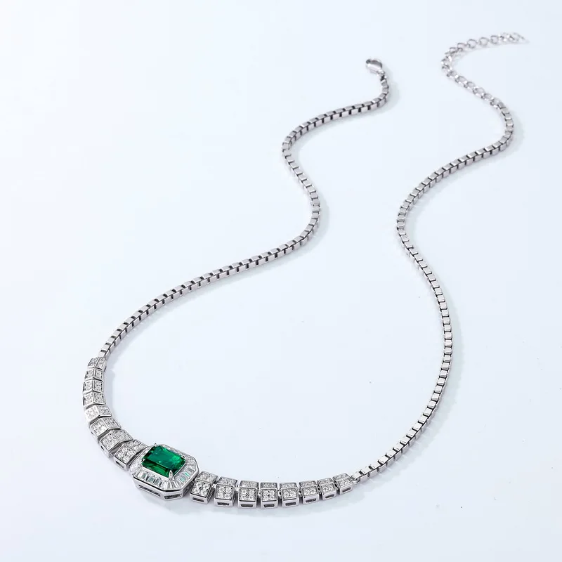 JewelyKing S925 Sterling Silver 20CT Pretty Cultivate Emeralds Bright Necklace JKNS0178