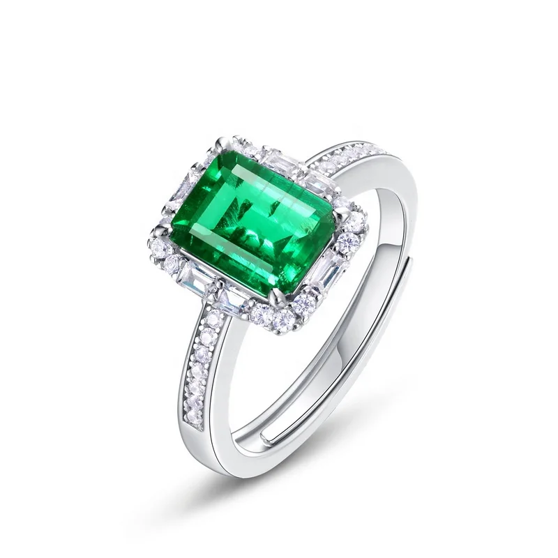 Europe and America High Quality Jewelry Silver 925 Cubic Zirconia Ring Lab Created Green Emerald Promise Rings