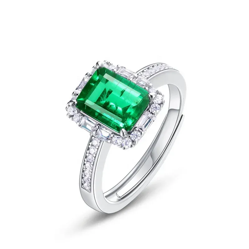 Europe and America High Quality Jewelry Silver 925 Cubic Zirconia Ring Lab Created Green Emerald Promise Rings