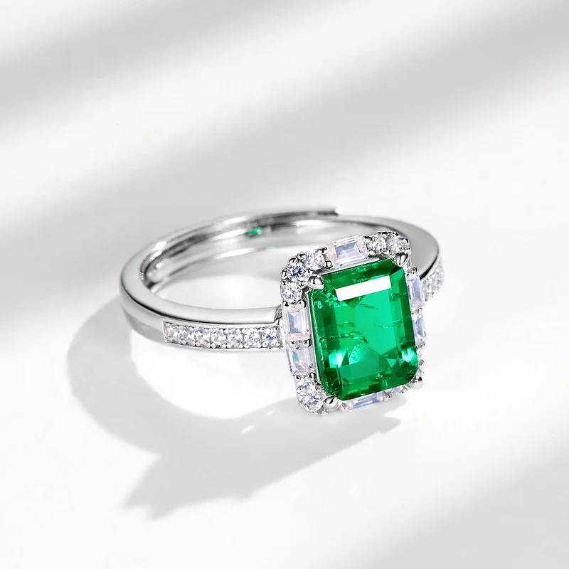 Europe and America High Quality Jewelry Silver 925 Cubic Zirconia Ring Lab Created Green Emerald Promise Rings