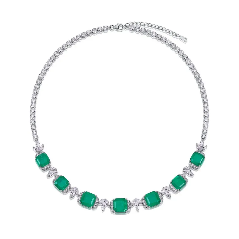 Luxury Bridal Necklace Lab Grown Sapphire S925 Sterling Silver Plated Gold Exquisite Pendant Necklace