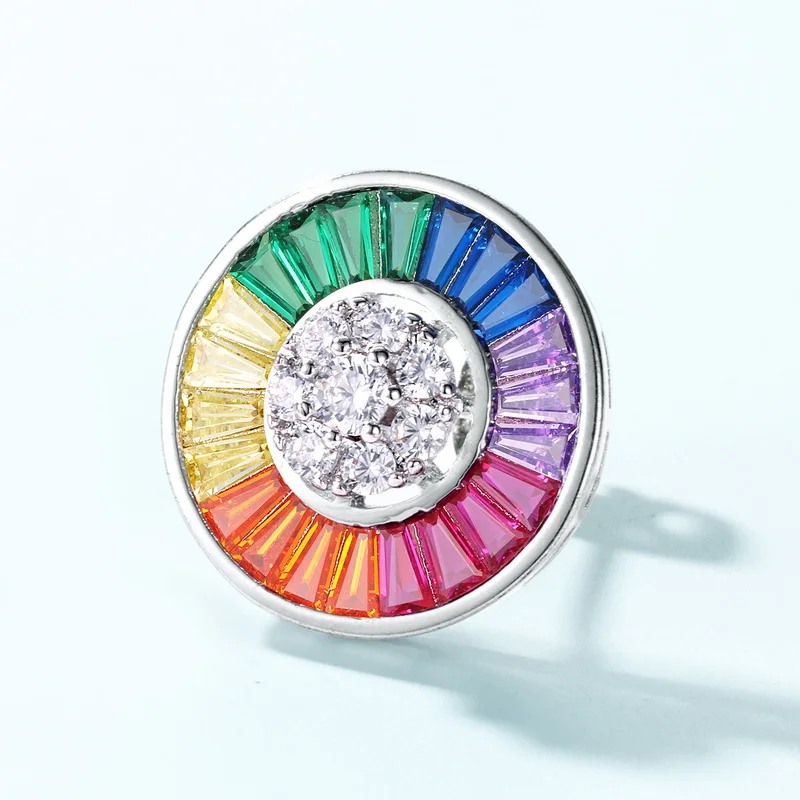 Luxury Rainbow Colorful Cubic Zircon Earrings White Gold Plated Silver Micro Pave Round Stud Earrings for Women Fashion Jewelry
