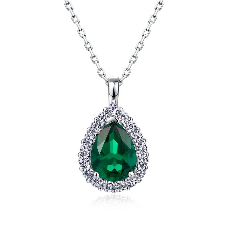 New Lab Grown Emerald Necklace 925 Sterling Silver Lab Gemstone Pendant Retro Elegant Jewelry