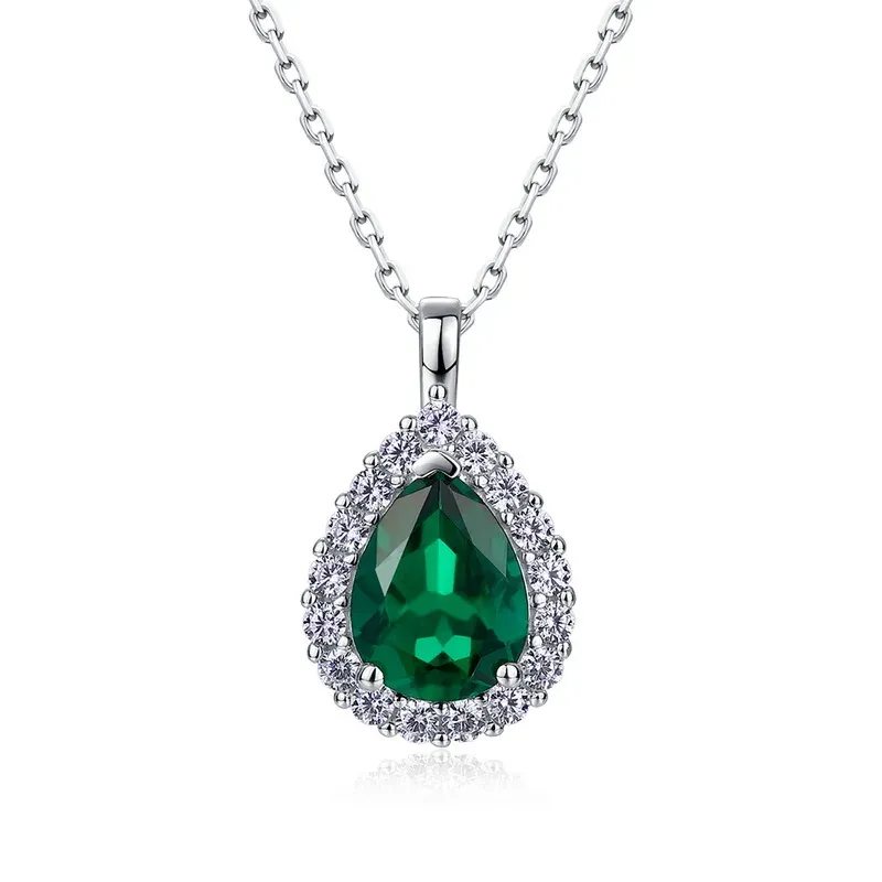 New Lab Grown Emerald Necklace 925 Sterling Silver Lab Gemstone Pendant Retro Elegant Jewelry