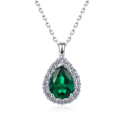 New Lab Grown Emerald Necklace 925 Sterling Silver Lab Gemstone Pendant Retro Elegant Jewelry