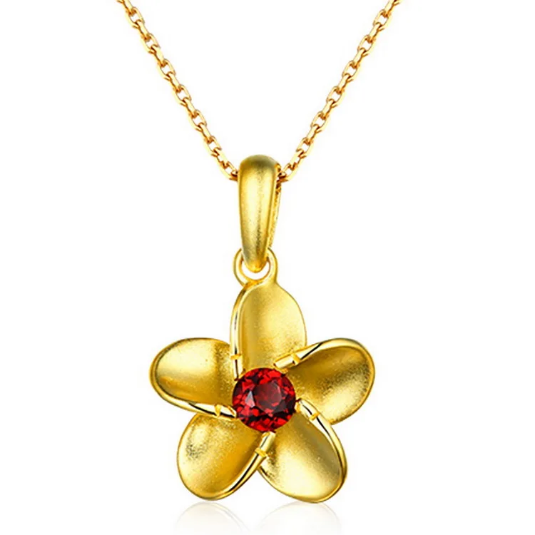 JewelyKing S925 Sterling Silver 14K Gold Vermeil Garnet Pendant Necklace JKNS0186