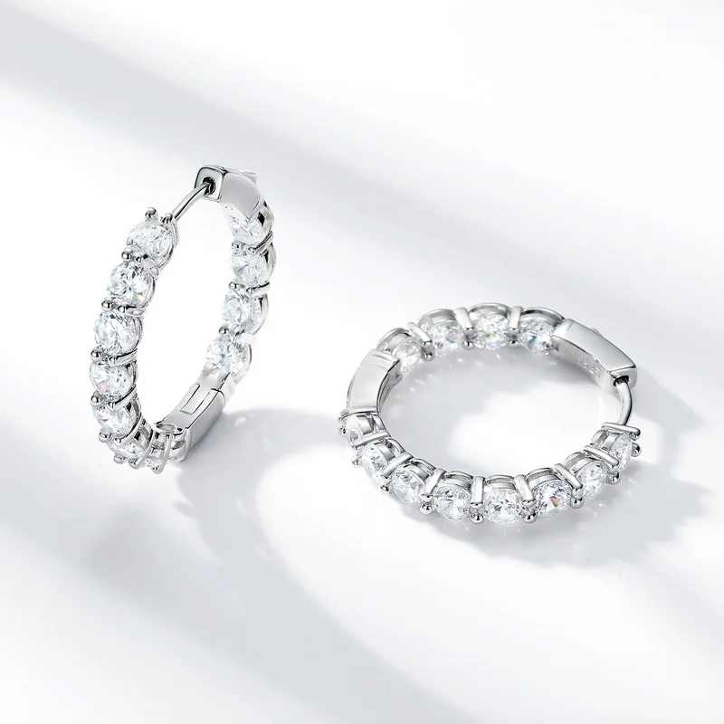 JewelyKing S925 Sterling Silver Cubic Zirconia White Gold Plated Hoop Earrings JKES0119