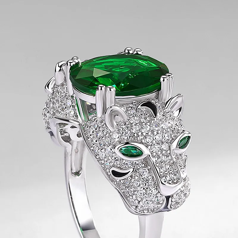 JewelyKing Leopard Print High Quality Green Zircon Ring JKRS0289