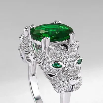 JewelyKing Leopard Print High Quality Green Zircon Ring JKRS0289