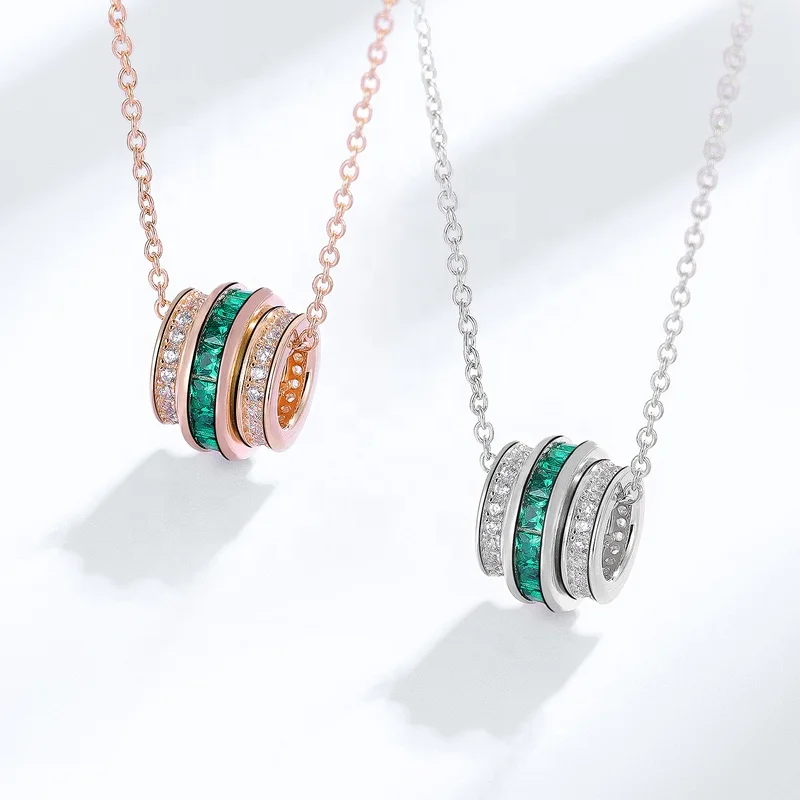  Crystal Gemstone Pendant Baguette Cubic Zirconia Green Emerald Wheel Pendant Necklace
