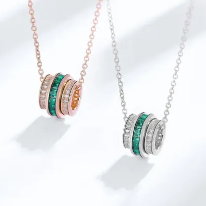  Crystal Gemstone Pendant Baguette Cubic Zirconia Green Emerald Wheel Pendant Necklace