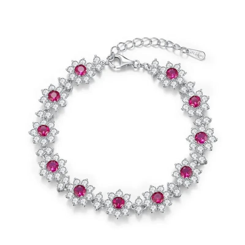 Luxury S925 Sterling Silver Jewelry Bracelets Ruby Emerald Gemstone Bracelets 925 Sterling Silver Hand Chain Jewelry for Women