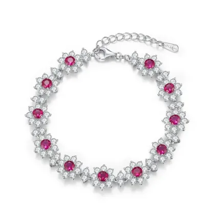 Luxury S925 Sterling Silver Jewelry Bracelets Ruby Emerald Gemstone Bracelets 925 Sterling Silver Hand Chain Jewelry for Women
