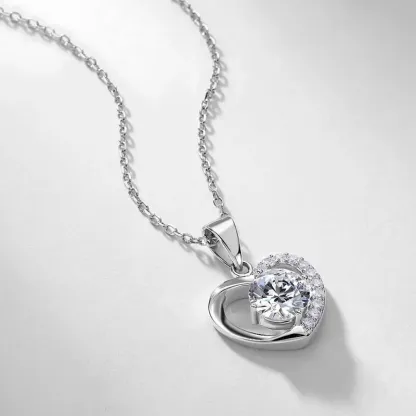 JewelyKing S925 Sterling Silver Rhodium Plated Heart Lab Grown Diamond Necklace 