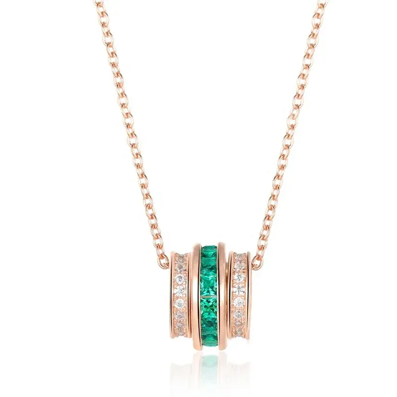  Crystal Gemstone Pendant Baguette Cubic Zirconia Green Emerald Wheel Pendant Necklace