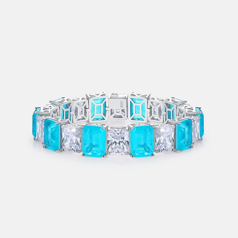 Women's Retro Style Bracelet Versatile Set with ZirconParaiba Synthetic Green Glass Diamond Bracelet Chain for Parties